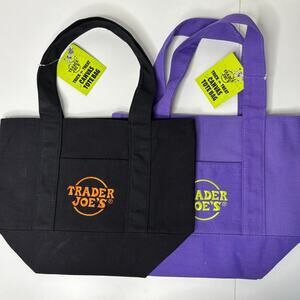 LOT 2x — Trader Joe’s Canvas MINI Tote Bag — Halloween Black Purple Orange Green